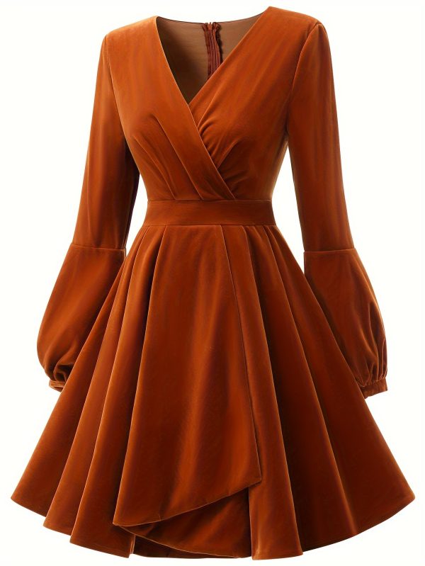 Elegant V-Neck Long Sleeve Bridesmaid Dress - Solid Color, Polyester, Perfect for Fall & Winter Events