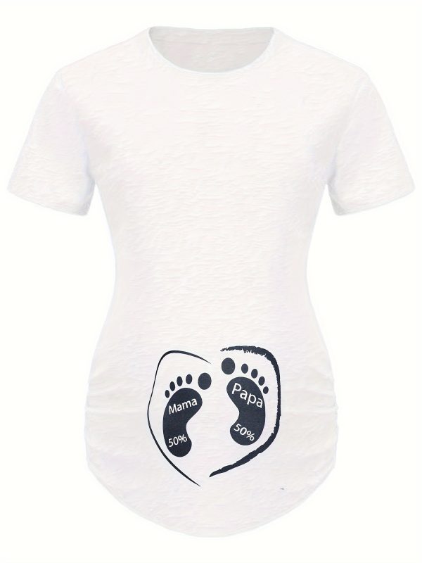 Women's Maternity Casual Trendy T-shirt With Heart Footprint Ruched Sides Decor For Summer Holiday