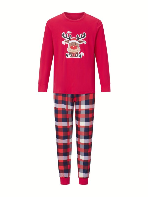 Family Matching Christmas Pajamas, Baby Romper FDog Scarf FDeer Print Long Sleeve Tops And Plaid Pants Sleepwear Set